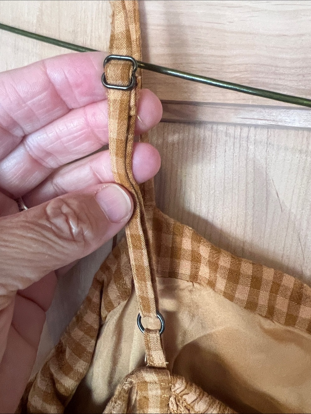 Aeropostale Mustard Gingham Spaghetti-Strap Mini Dress with pockets - Picture 8 of 12